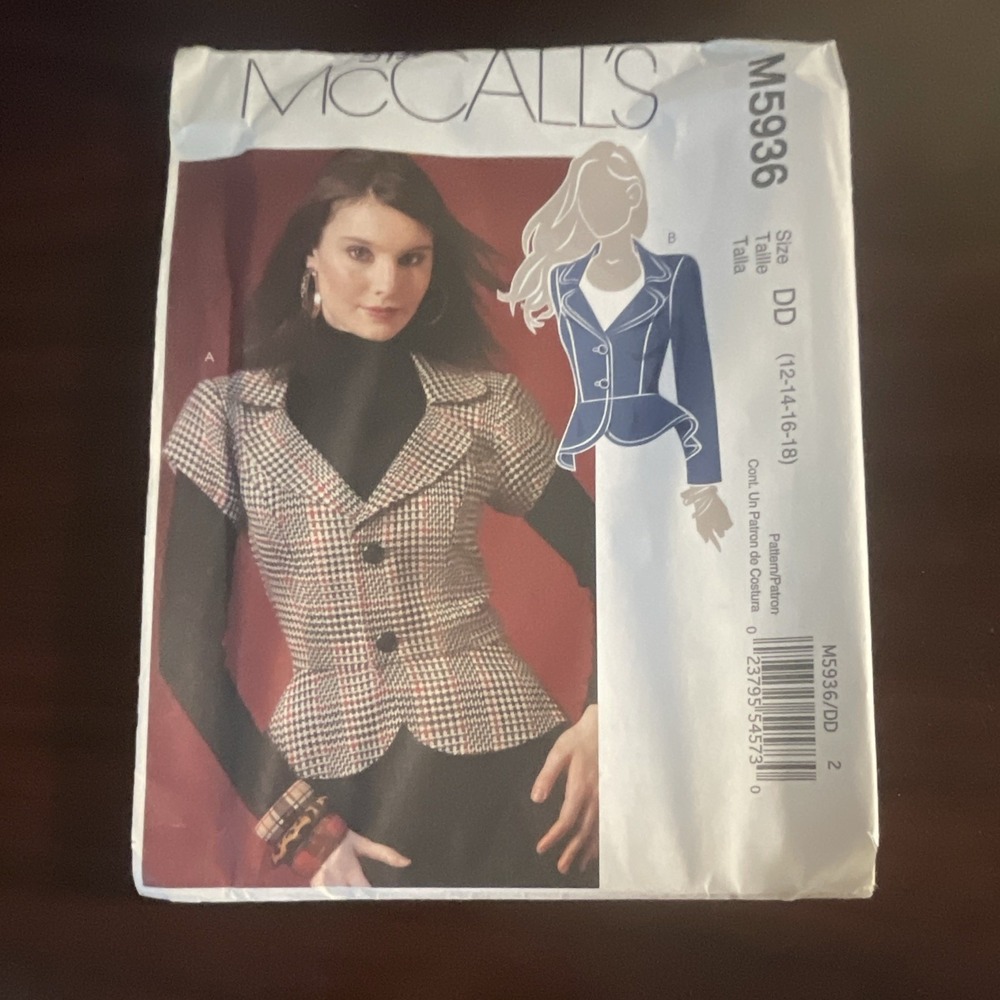 McCall's M5936 Sewing Pattern Misses Lined Peplum Jacket Uncut Size 12-18 2000s
